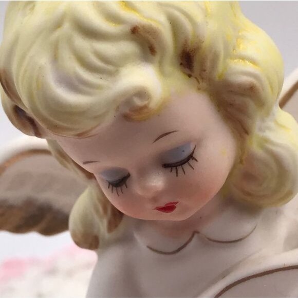 Vintage Porcelain Bisque Angel Night Light Lamp Pink 7 in - Picture 8 of 15